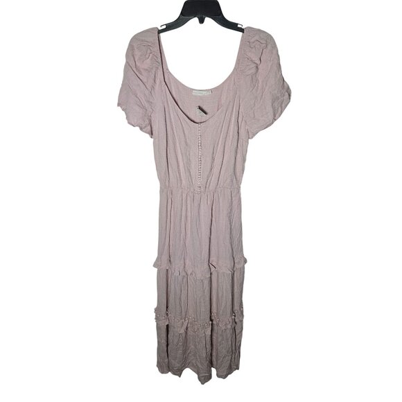 NWT Lush Womens Pink Tiered Short Sleeve Maxi Dress Size Large Boho Pastel Long - Picture 1 of 9